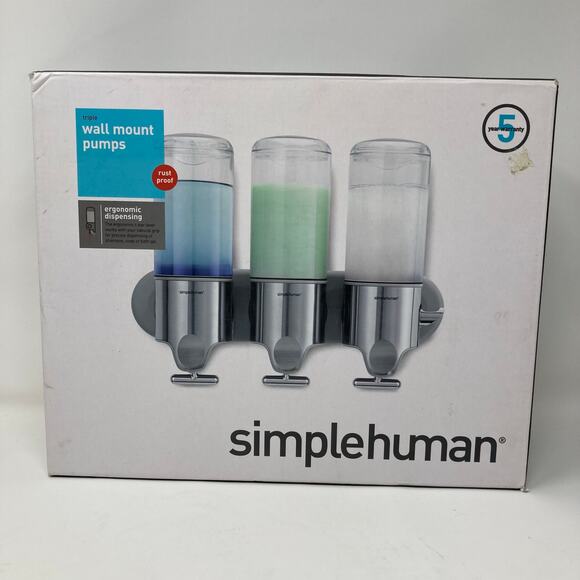 Simplehuman BT1029 Triple Wall Mount Shampoo Conditioner Soap Pumps Stainless - Picture 1 of 10